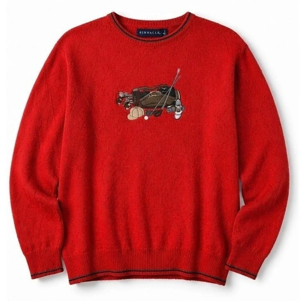 Pinnacle Vintage Crew Neck Long Sleeve Golf Grandpa Sweater Made‎ In USA Size L
